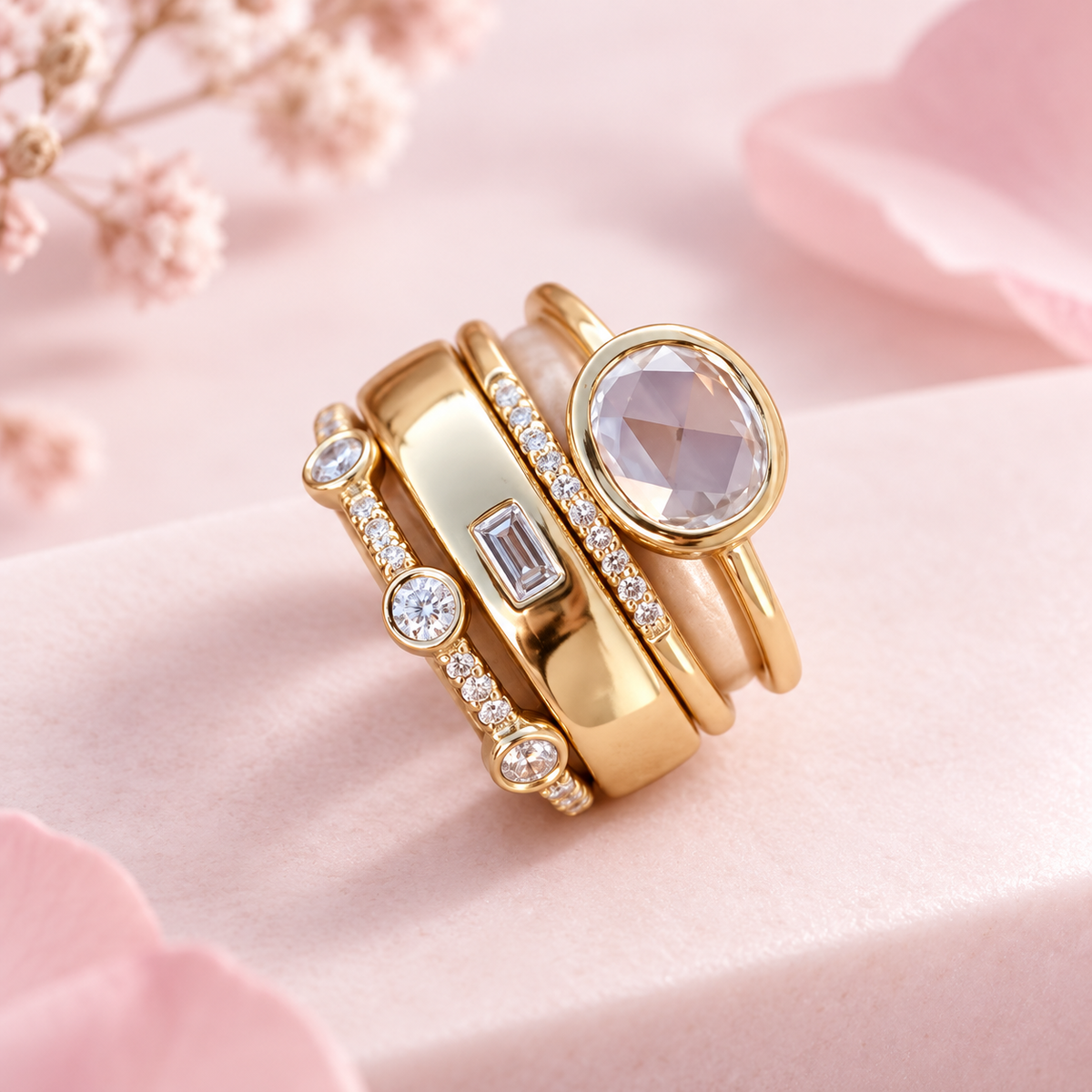 Vintage Ring-Set in Gold mit Zirkonia