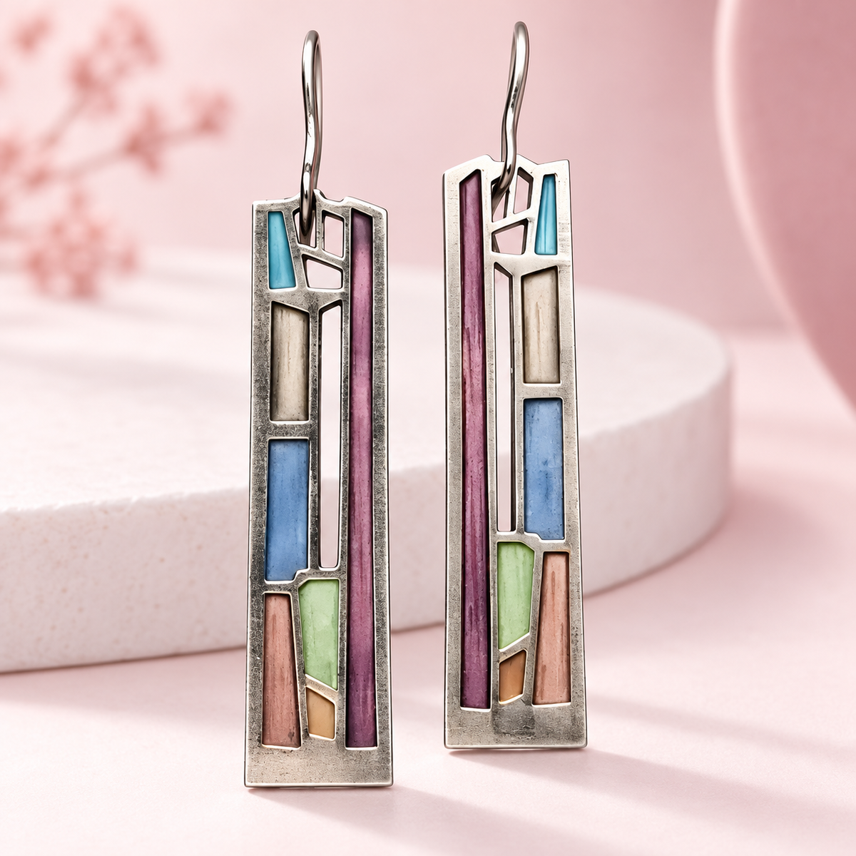 Farbige Vintage-Ohrringe in Silber