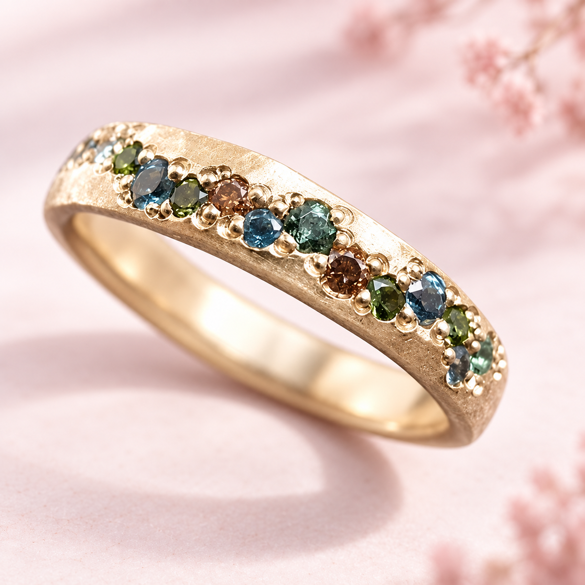 Klassischer Goldring mit farbigen Steinen