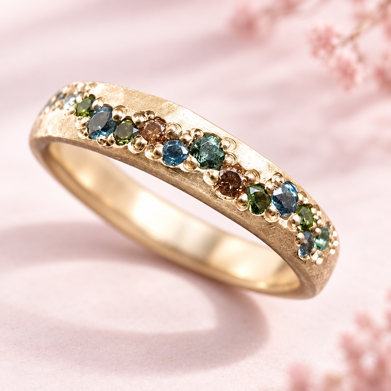 Klassischer Goldring mit farbigen Steinen