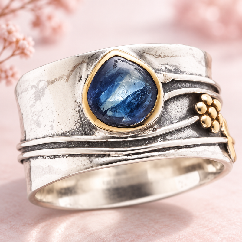 Boho-Meditationsring mit blauem Schmuckstein
