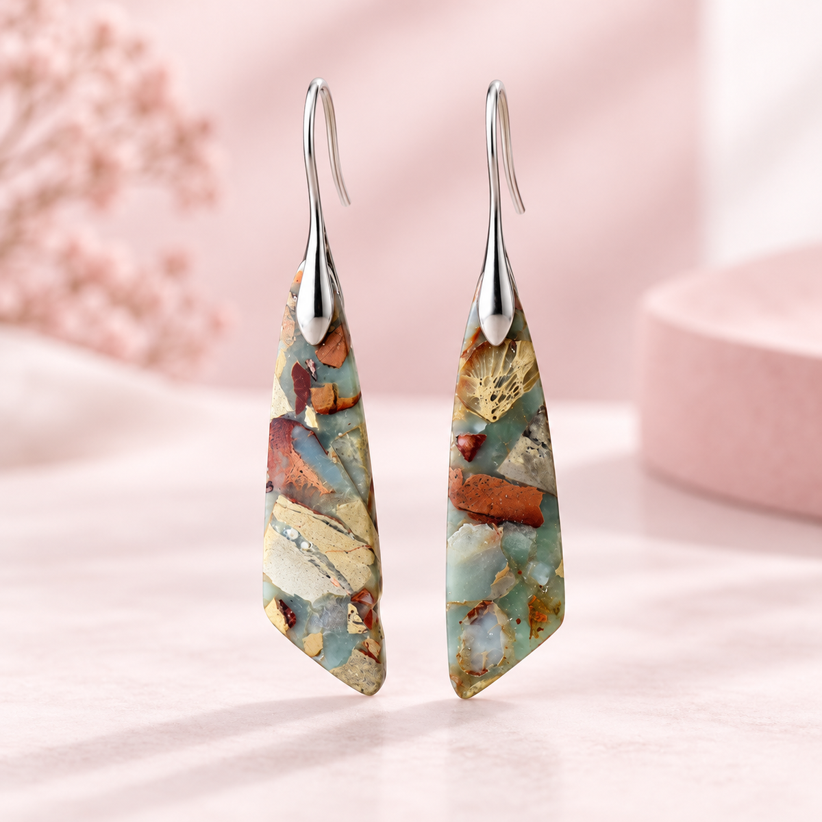 Vintage-Ohrringe mit Naturstein-Mosaik