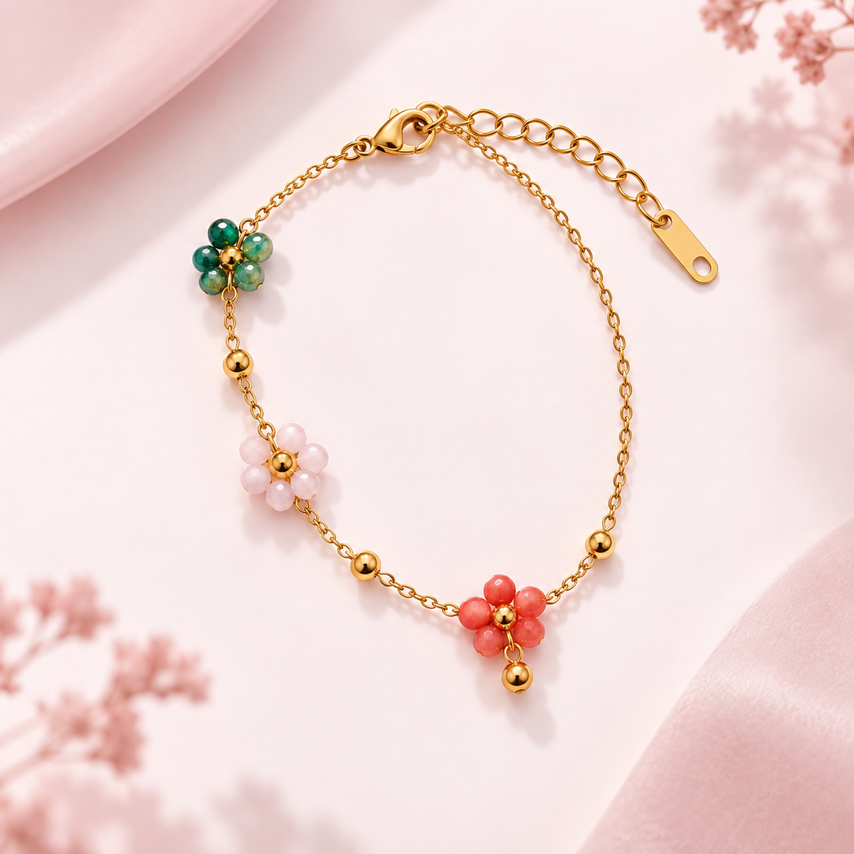 Roseline Blumenarmband mit farbigen Perlen