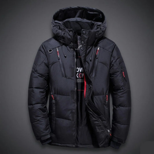 Wasserdichte Winterjacke für Herren mit Thermoisolierung, Polyester-Mischung, ideal für Outdoor-Aktivitäten – Schwarz