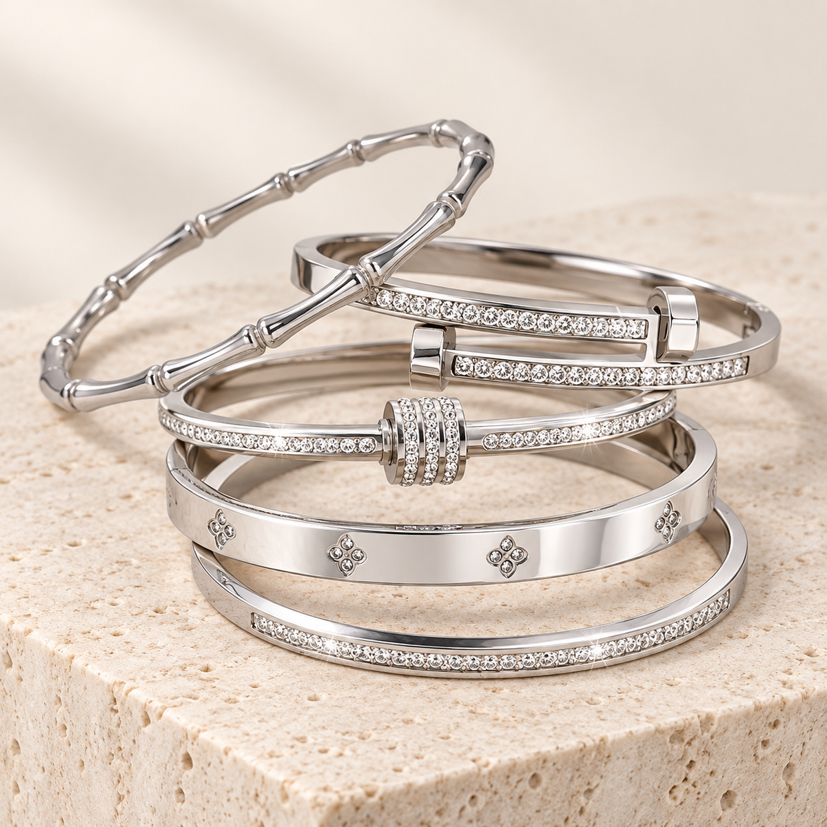 Fünfteiliges Armreif-Set – Silber