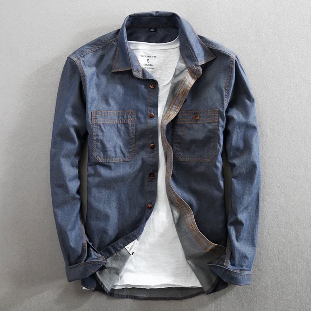 Herren Baumwollhemd Freizeithemd | Lässiges Langarm Hemd mit Brusttaschen [ Herrenkollektion - Hemden - Langarmhemden ] 28 - Herren Baumwollhemd Freizeithemd Gratti Paris Marineblau S 