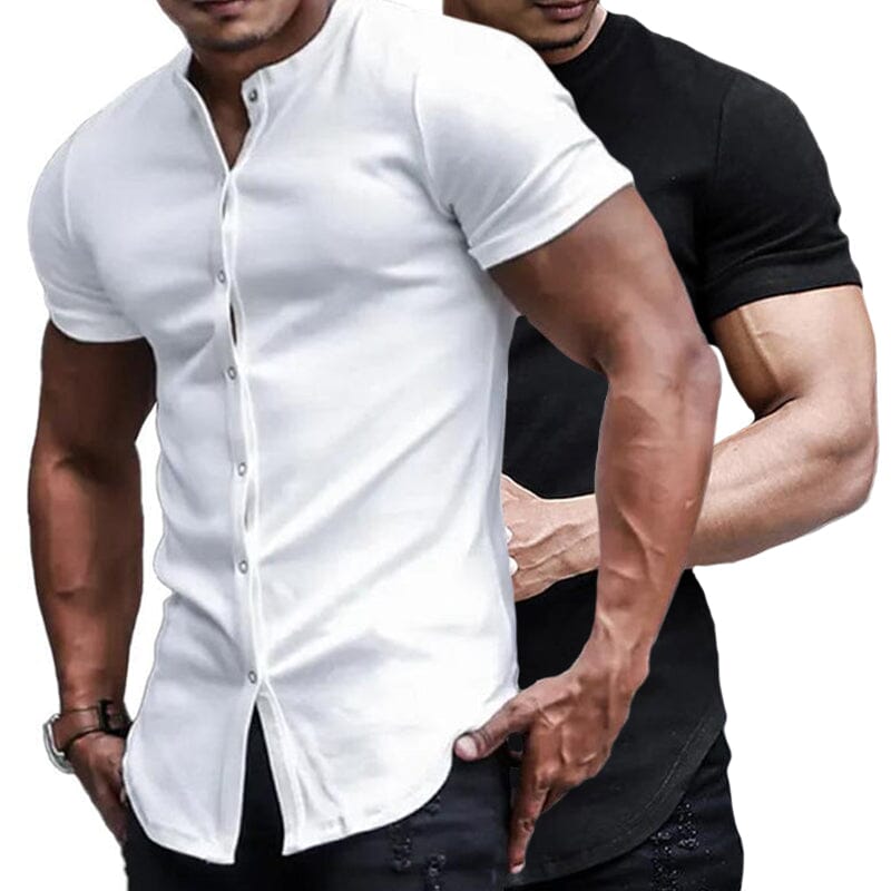 Herren Hemd Stehkragen Kurzarm | Slim Fit Freizeithemd weiß [ Herrenkollektion - Frühling & Sommer '25 - Hemden ] 12 - Herren Hemd Stehkragen Kurzarm Gratti Paris 