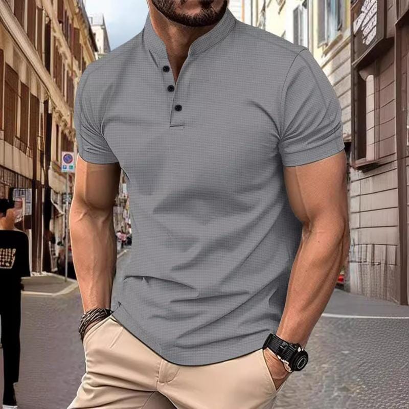 Herren Hemd Stehkragen Kurzarm | Waffelstruktur Slim Fit T-Shirt weiß [ Herrenkollektion - Frühling & Sommer '25 - Hemden ] 100 - Herren Hemd Stehkragen Kurzarm Gratti Paris Grau XS 