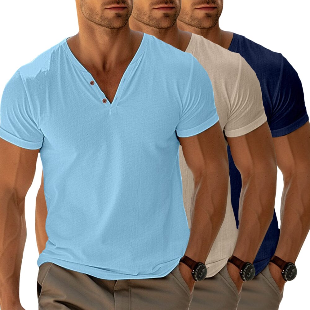 Herren Henley Shirt Kurzarm | Lässiges V-Ausschnitt Freizeitshirt weiß [ Herrenkollektion - Frühling & Sommer '25 - Hemden ] 41 - Herren Henley Shirt Kurzarm Gratti Paris 