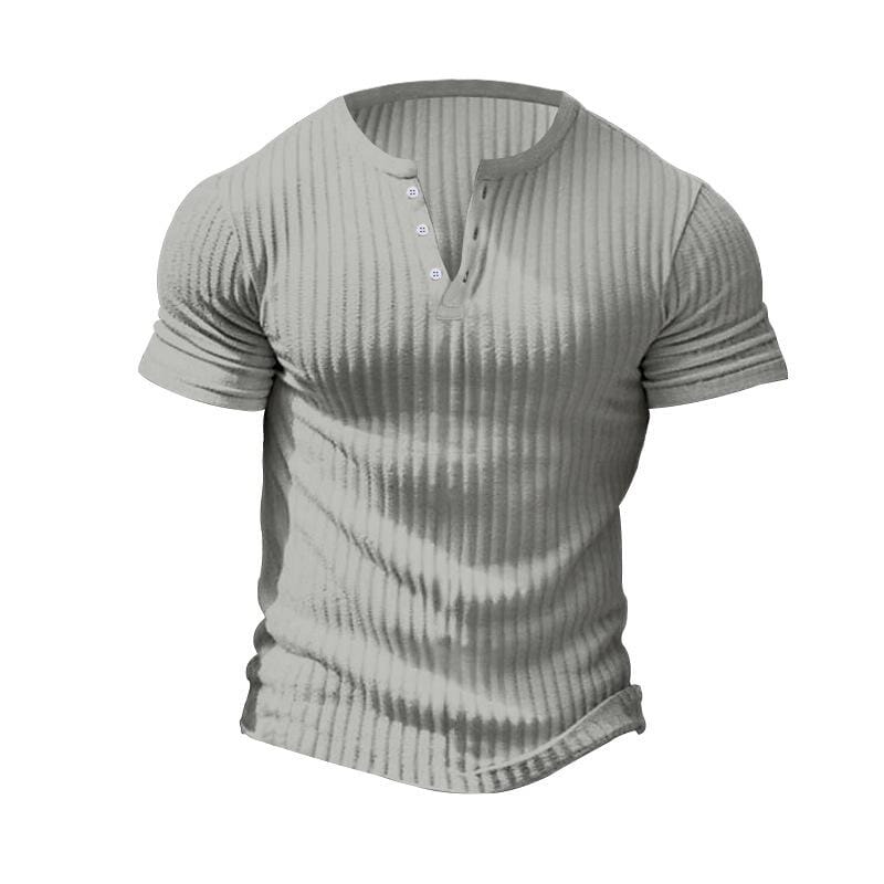 Herren Henley Shirt Kurzarm Slim Fit | Geripptes Muskelshirt mit Stretch grau [ Herrenkollektion - Frühling & Sommer '25 - Hemden ] 99 - Herren Henley Shirt Kurzarm Slim Fit Gratti Paris 