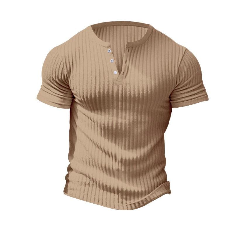 Herren Henley Shirt Kurzarm Slim Fit | Geripptes Muskelshirt mit Stretch grau [ Herrenkollektion - Frühling & Sommer '25 - Hemden ] 99 - Herren Henley Shirt Kurzarm Slim Fit Gratti Paris 