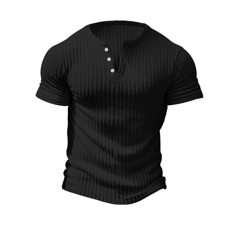 Herren Henley Shirt Kurzarm Slim Fit | Geripptes Muskelshirt mit Stretch grau [ Herrenkollektion - Frühling & Sommer '25 - Hemden ] 99 - Herren Henley Shirt Kurzarm Slim Fit Gratti Paris 