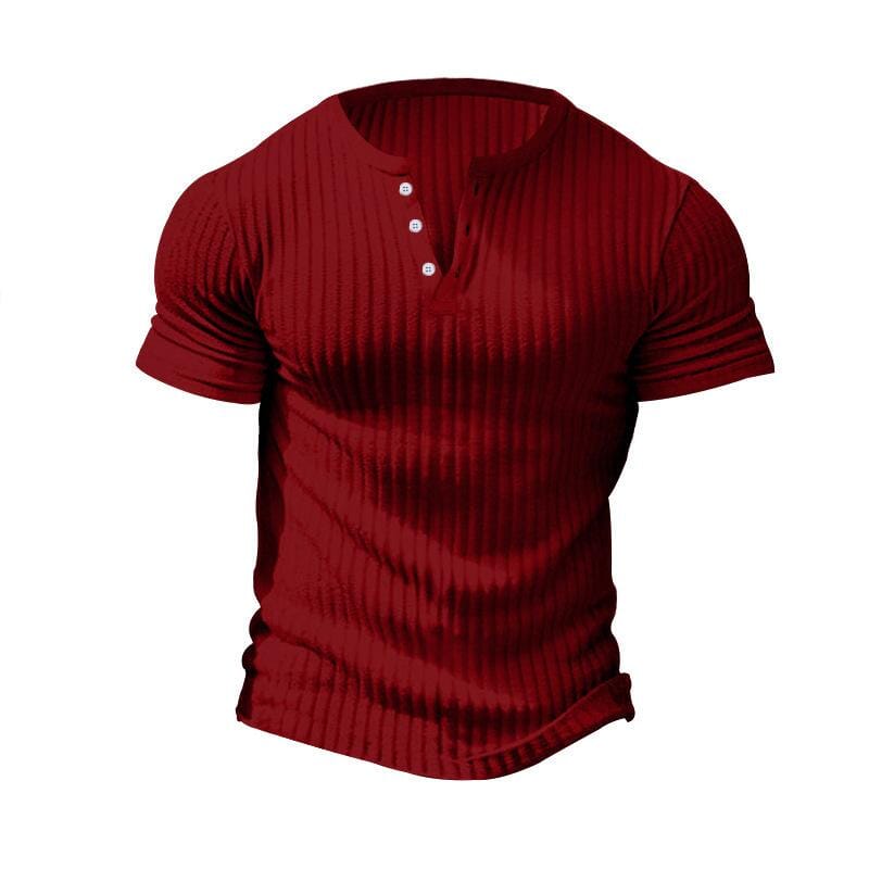 Herren Henley Shirt Kurzarm Slim Fit | Geripptes Muskelshirt mit Stretch grau [ Herrenkollektion - Frühling & Sommer '25 - Hemden ] 99 - Herren Henley Shirt Kurzarm Slim Fit Gratti Paris 
