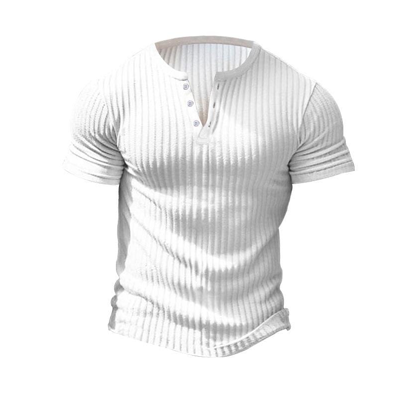 Herren Henley Shirt Kurzarm Slim Fit | Geripptes Muskelshirt mit Stretch grau [ Herrenkollektion - Frühling & Sommer '25 - Hemden ] 99 - Herren Henley Shirt Kurzarm Slim Fit Gratti Paris 