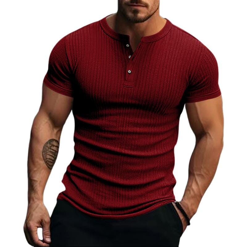 Herren Henley Shirt Kurzarm Slim Fit | Geripptes Muskelshirt mit Stretch grau [ Herrenkollektion - Frühling & Sommer '25 - Hemden ] 99 - Herren Henley Shirt Kurzarm Slim Fit Gratti Paris 