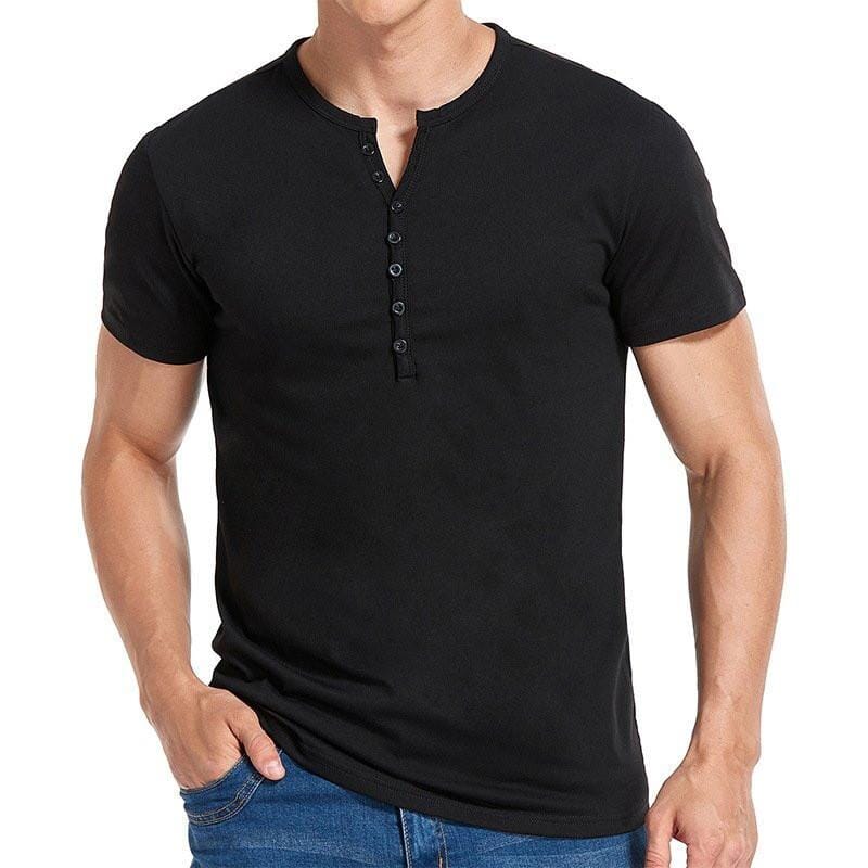 Herren Henley Shirt Kurzarm | Slim Fit T-Shirt mit Knopfleiste blau [ Herrenkollektion - Frühling & Sommer '25 - Hemden ] 67 - Herren Henley Shirt Kurzarm Gratti Paris 