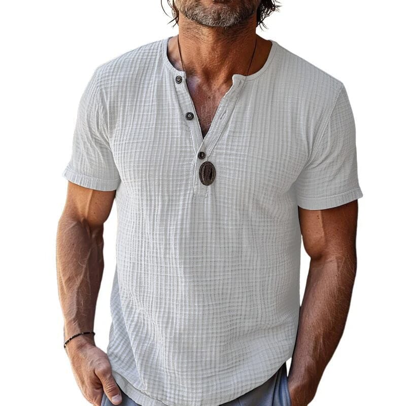 Herren Henley Shirt Kurzarm Waffelstruktur | Slim Fit Muskelshirt grau [ Herrenkollektion - Frühling & Sommer '25 - Hemden ] 76 -Herren Henley Shirt Kurzarm Waffelstruktur Gratti Paris 