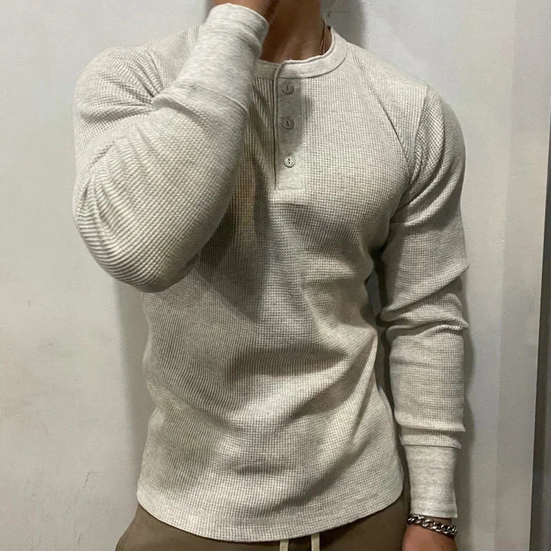 Herren Henley Shirt Langarm | Muskelshirt Slim Fit Waffelstruktur [ Herrenkollektion - Hemden - Langarmhemden ] 51 - Herren Henley Shirt Langarm Gratti Paris 