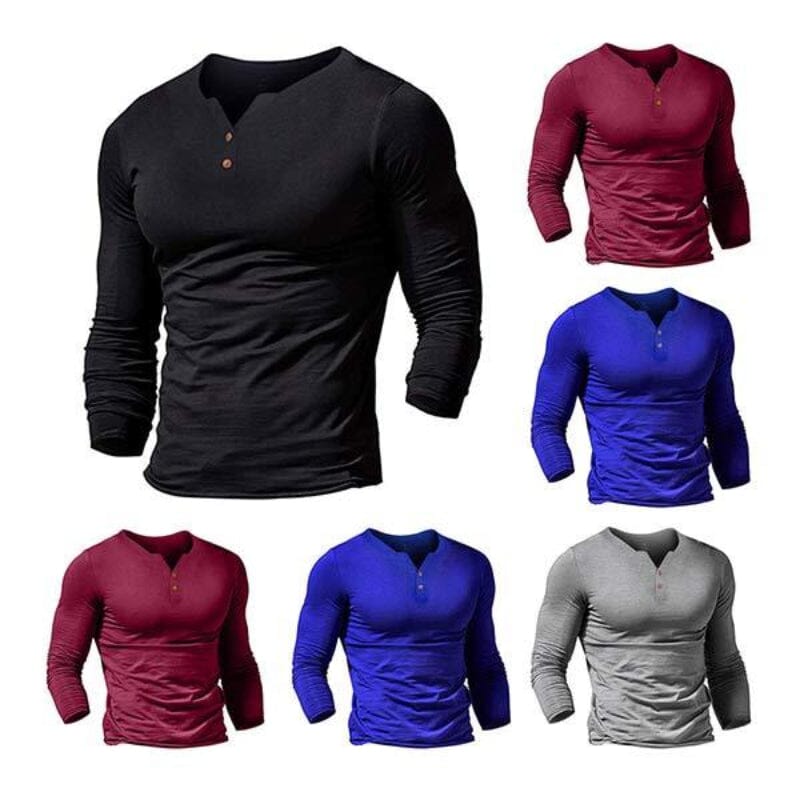 Herren Henley Shirt langarm Slim Fit | Muskelshirt mit Knopfleiste schwarz [ Herrenkollektion - Hemden - Langarmhemden ] 64 - Herren Henley Shirt langarm Slim Fit Gratti Paris 