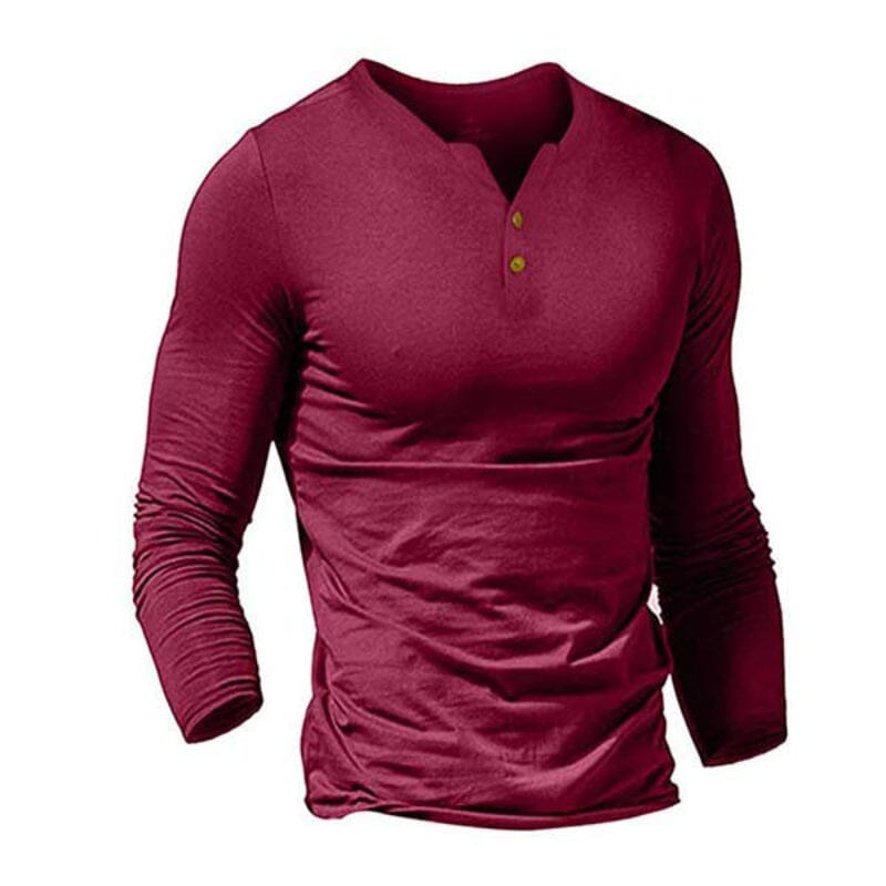 Herren Henley Shirt langarm Slim Fit | Muskelshirt mit Knopfleiste schwarz [ Herrenkollektion - Hemden - Langarmhemden ] 64 - Herren Henley Shirt langarm Slim Fit Gratti Paris Weinrot S 
