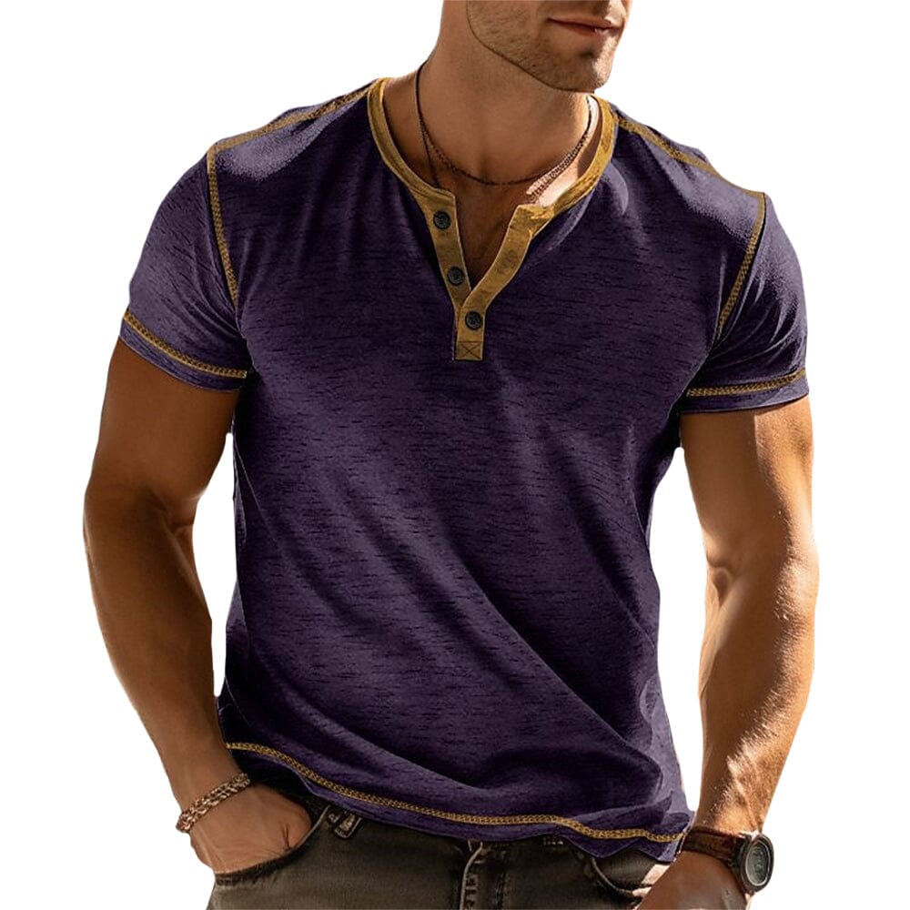 Herren Henley Shirt mit Knopfleiste | Slim Fit T-Shirt mit Kontrastnähten blau [ Herrenkollektion - Frühling & Sommer '25 - Hemden ] 32 - Herren Henley Shirt mit Knopfleiste Gratti Paris Lila S 