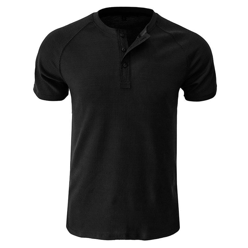 Herren Henley Shirt mit Waffelstruktur | Muskelshirt Raglan Kurzarm [ Herrenkollektion - Frühling & Sommer '25 - Hemden ] 73 - Herren Henley Shirt mit Waffelstruktur Gratti Paris 
