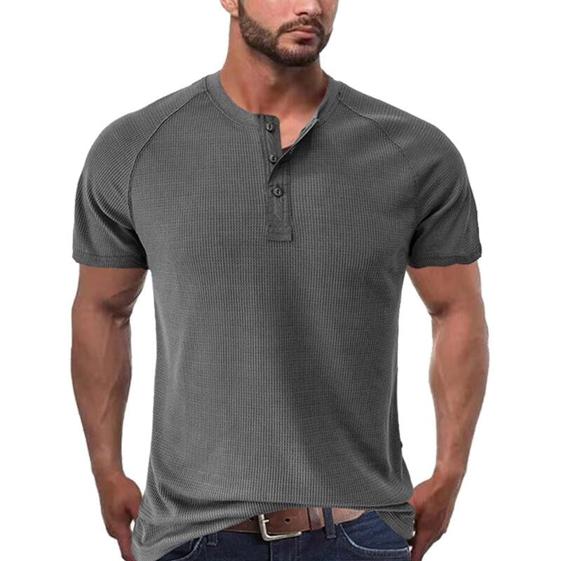 Herren Henley Shirt mit Waffelstruktur | Muskelshirt Raglan Kurzarm [ Herrenkollektion - Frühling & Sommer '25 - Hemden ] 73 - Herren Henley Shirt mit Waffelstruktur Gratti Paris 