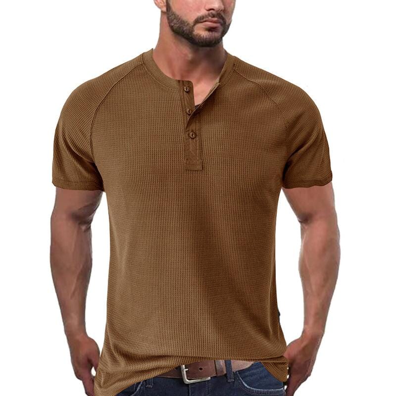 Herren Henley Shirt mit Waffelstruktur | Muskelshirt Raglan Kurzarm [ Herrenkollektion - Frühling & Sommer '25 - Hemden ] 73 - Herren Henley Shirt mit Waffelstruktur Gratti Paris 