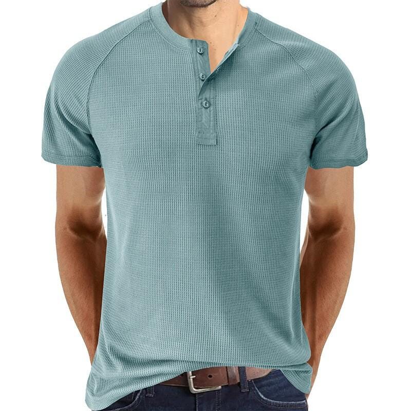 Herren Henley Shirt mit Waffelstruktur | Muskelshirt Raglan Kurzarm [ Herrenkollektion - Frühling & Sommer '25 - Hemden ] 73 - Herren Henley Shirt mit Waffelstruktur Gratti Paris Blau S 