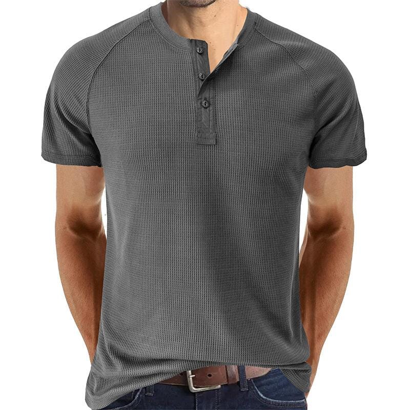 Herren Henley Shirt mit Waffelstruktur | Muskelshirt Raglan Kurzarm [ Herrenkollektion - Frühling & Sommer '25 - Hemden ] 73 - Herren Henley Shirt mit Waffelstruktur Gratti Paris Grau S 