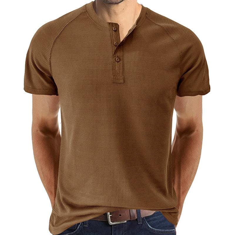 Herren Henley Shirt mit Waffelstruktur | Muskelshirt Raglan Kurzarm [ Herrenkollektion - Frühling & Sommer '25 - Hemden ] 73 - Herren Henley Shirt mit Waffelstruktur Gratti Paris Khaki S 