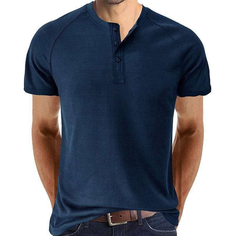 Herren Henley Shirt mit Waffelstruktur | Muskelshirt Raglan Kurzarm [ Herrenkollektion - Frühling & Sommer '25 - Hemden ] 73 - Herren Henley Shirt mit Waffelstruktur Gratti Paris Marineblau S 