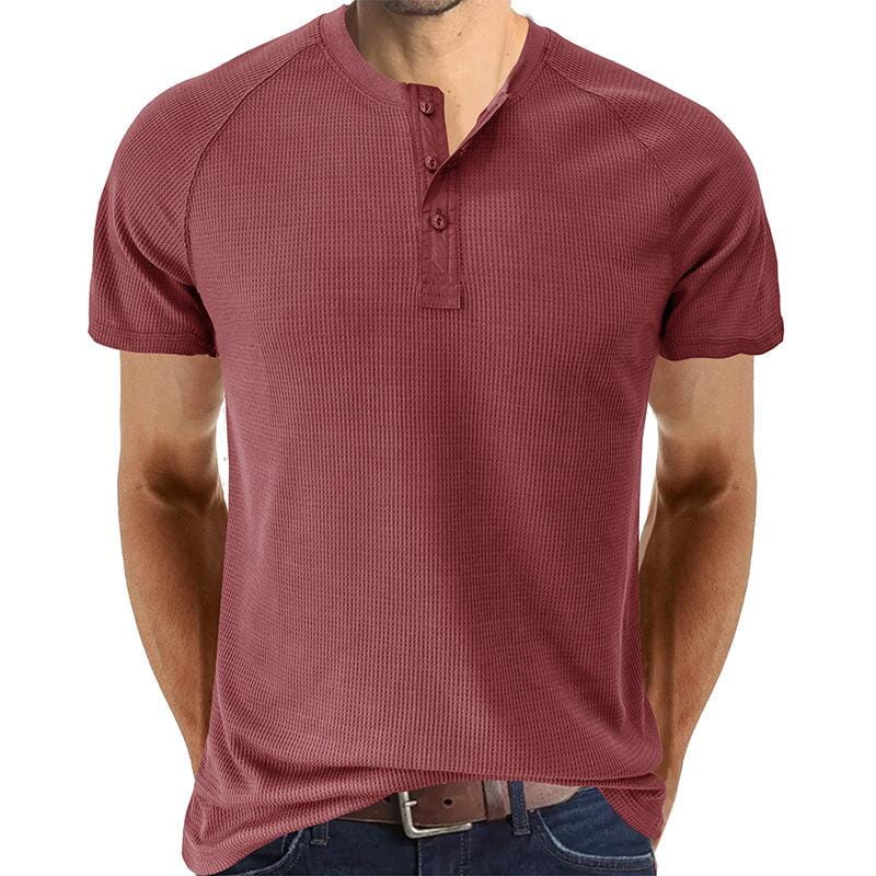 Herren Henley Shirt mit Waffelstruktur | Muskelshirt Raglan Kurzarm [ Herrenkollektion - Frühling & Sommer '25 - Hemden ] 73 - Herren Henley Shirt mit Waffelstruktur Gratti Paris Rot S 