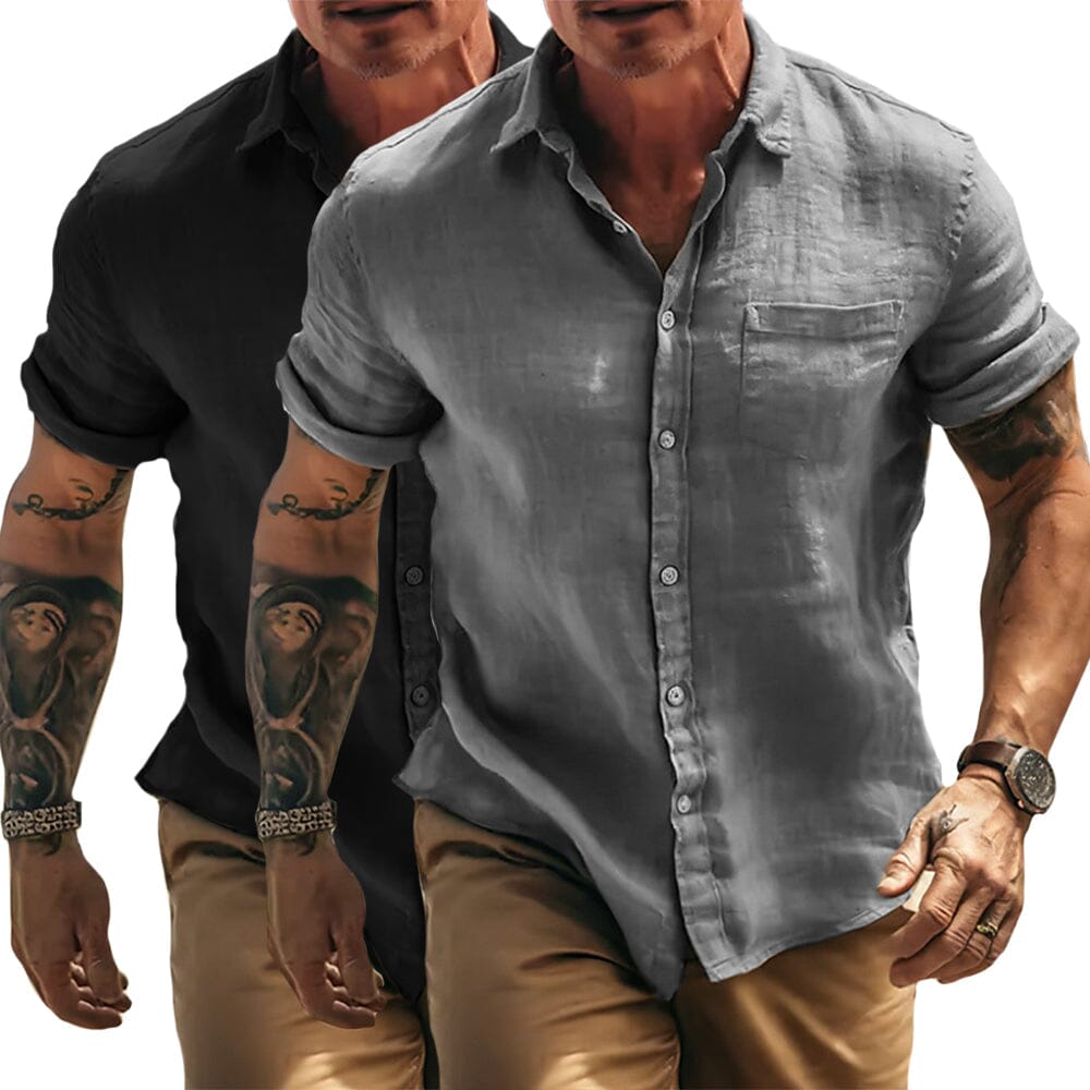 Herren Kurzarmhemd Baumwolle | Lässiges Sommerhemd grau [ Herrenkollektion - Frühling & Sommer '25 - Hemden ] 16 - Herren Kurzarmhemd Baumwolle Gratti Paris 