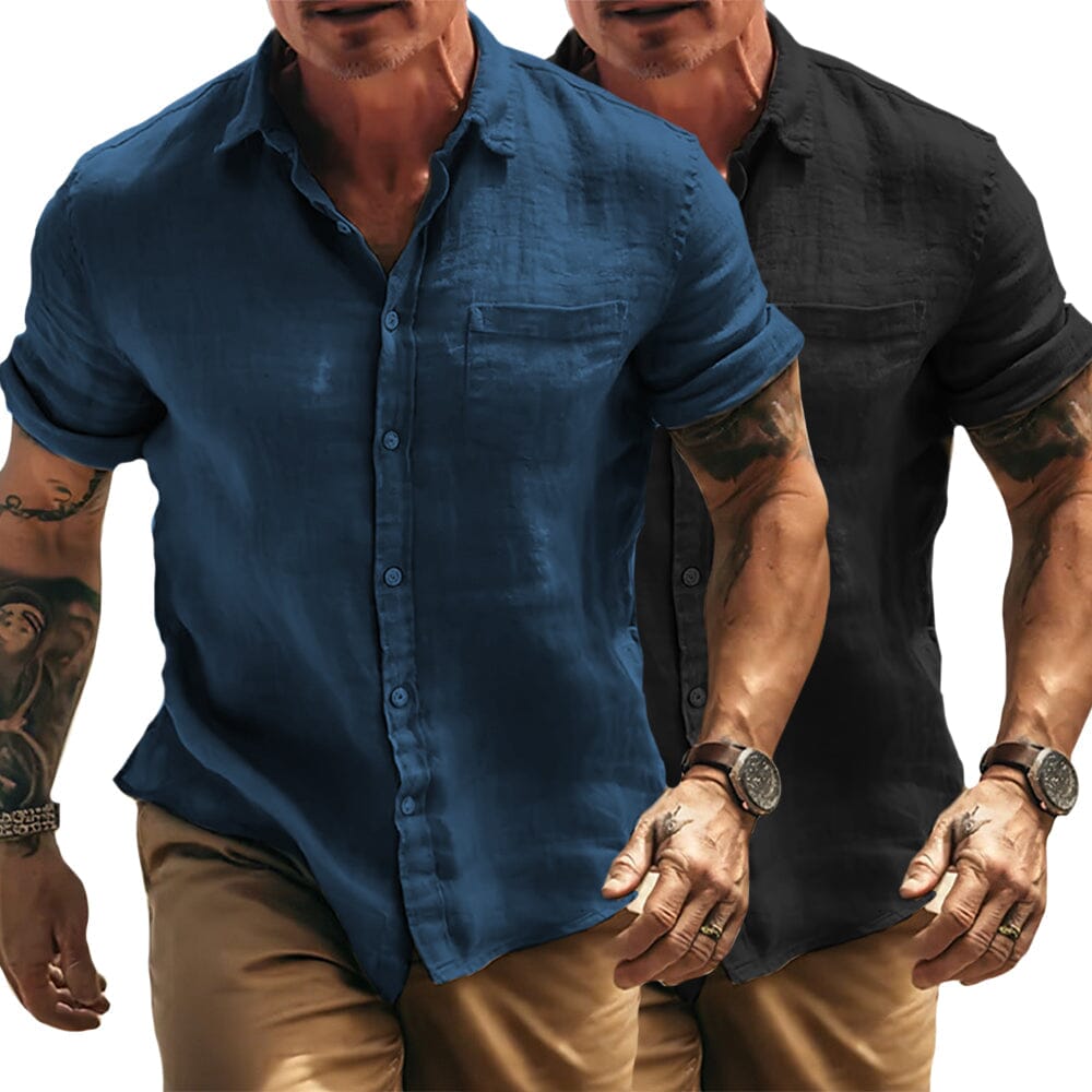 Herren Kurzarmhemd Baumwolle | Lässiges Sommerhemd grau [ Herrenkollektion - Frühling & Sommer '25 - Hemden ] 16 - Herren Kurzarmhemd Baumwolle Gratti Paris 