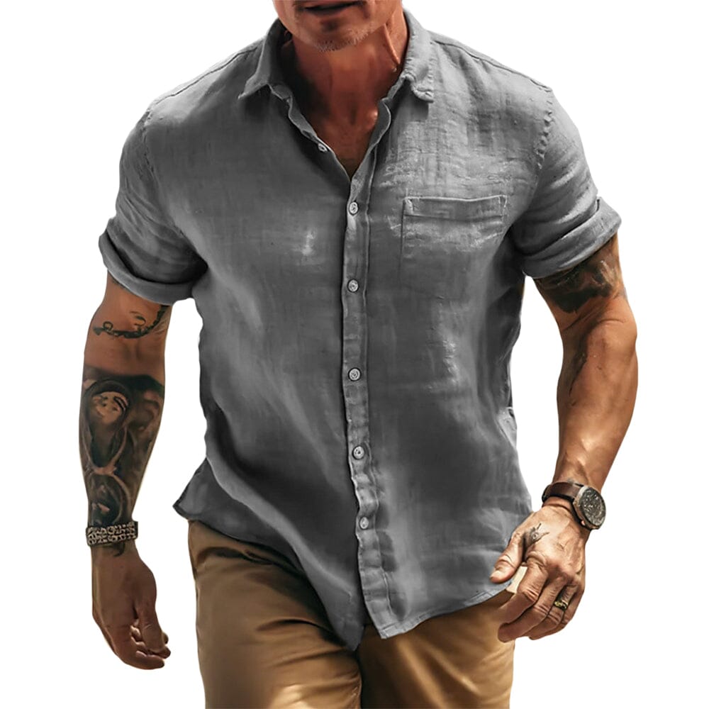 Herren Kurzarmhemd Baumwolle | Lässiges Sommerhemd grau [ Herrenkollektion - Frühling & Sommer '25 - Hemden ] 16 - Herren Kurzarmhemd Baumwolle Gratti Paris Grau S 