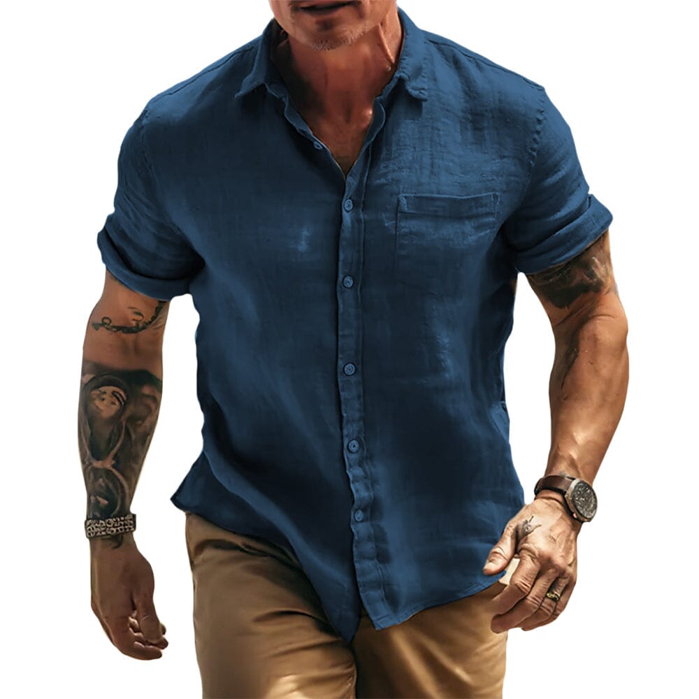 Herren Kurzarmhemd Baumwolle | Lässiges Sommerhemd grau [ Herrenkollektion - Frühling & Sommer '25 - Hemden ] 16 - Herren Kurzarmhemd Baumwolle Gratti Paris Marineblau S 