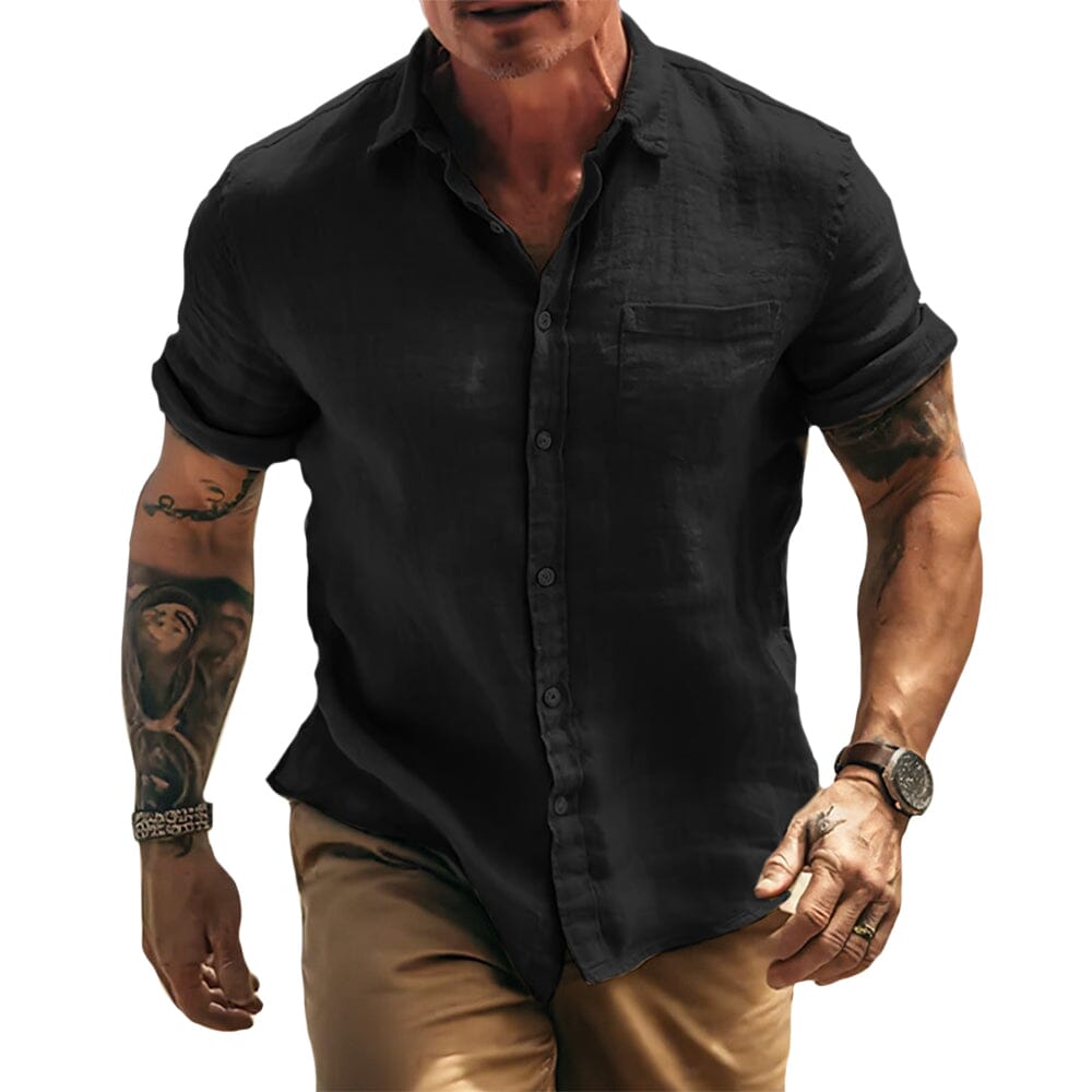 Herren Kurzarmhemd Baumwolle | Lässiges Sommerhemd grau [ Herrenkollektion - Frühling & Sommer '25 - Hemden ] 16 - Herren Kurzarmhemd Baumwolle Gratti Paris Schwarz S 