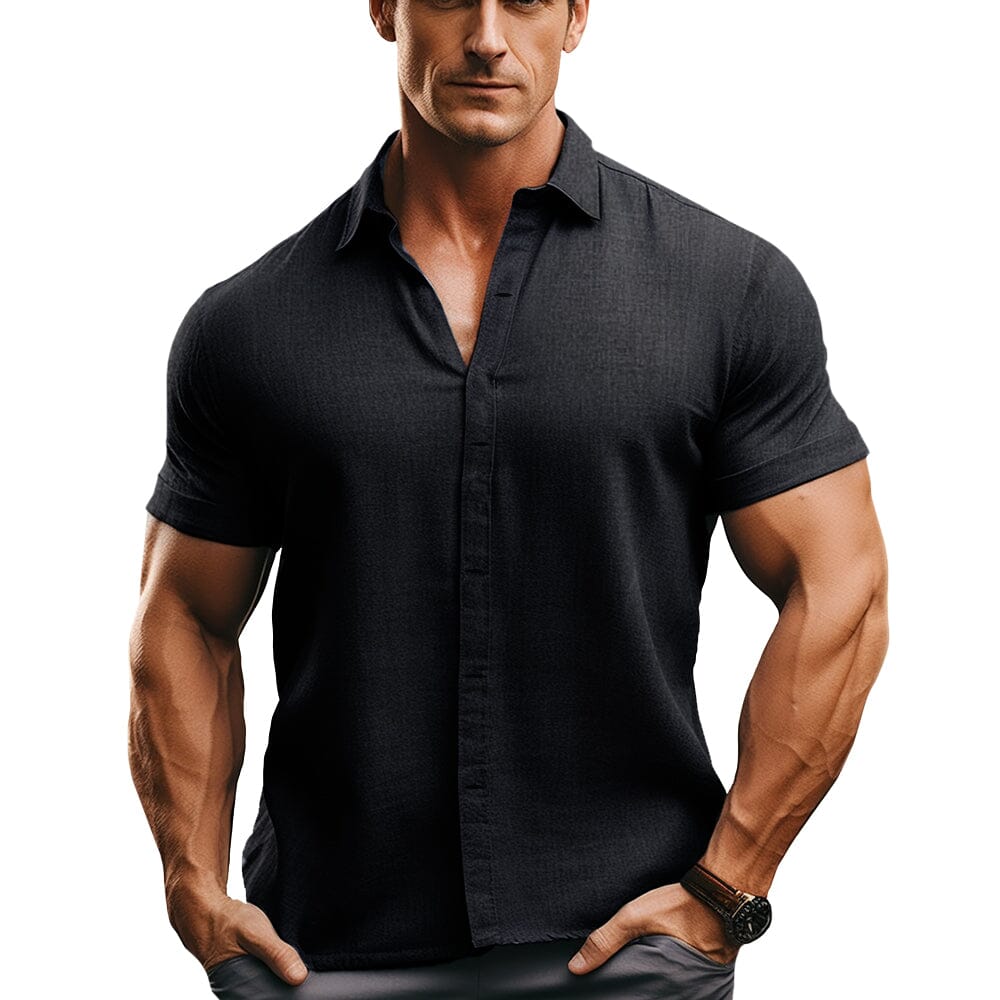 Herren Kurzarmhemd Slim Fit | Atmungsaktives Sommerhemd weiß [ Herrenkollektion - Frühling & Sommer '25 - Hemden ] 14 - Herren Kurzarmhemd Slim Fit Gratti Paris Black S 