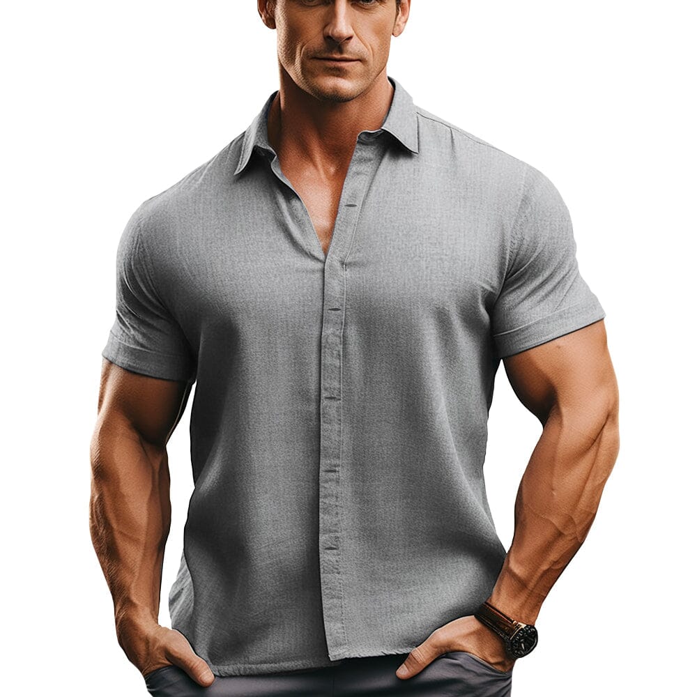 Herren Kurzarmhemd Slim Fit | Atmungsaktives Sommerhemd weiß [ Herrenkollektion - Frühling & Sommer '25 - Hemden ] 14 - Herren Kurzarmhemd Slim Fit Gratti Paris Gray S 