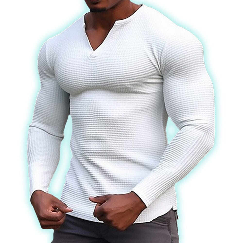 Herren Langarmshirt mit V-Ausschnitt | Muskelshirt Slim Fit mit Rippenstruktur [ Herrenkollektion - Hemden - Langarmhemden ] 20 - Herren Langarmshirt mit V-Ausschnitt Gratti Paris 