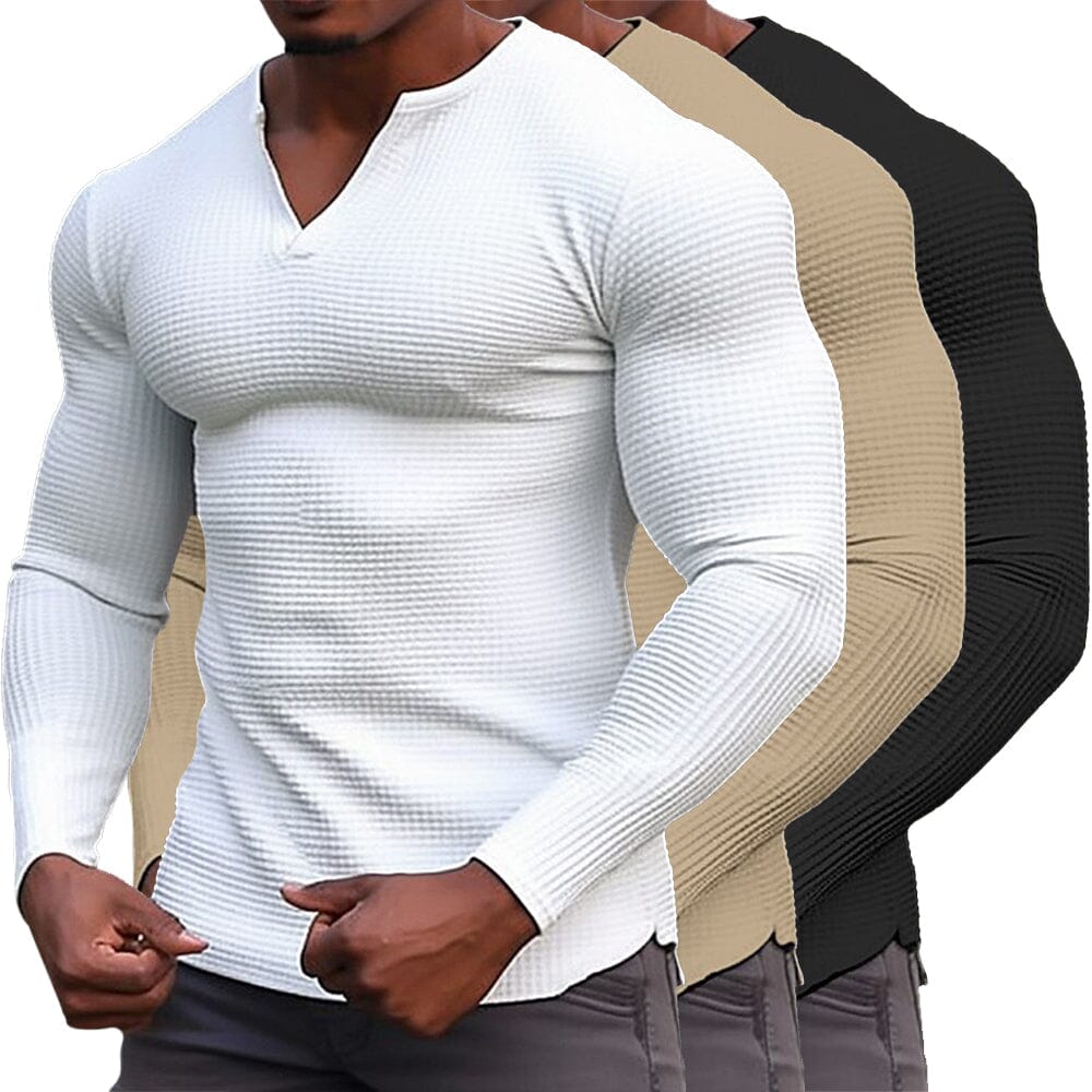Herren Langarmshirt mit V-Ausschnitt | Muskelshirt Slim Fit mit Rippenstruktur [ Herrenkollektion - Hemden - Langarmhemden ] 20 - Herren Langarmshirt mit V-Ausschnitt Gratti Paris 