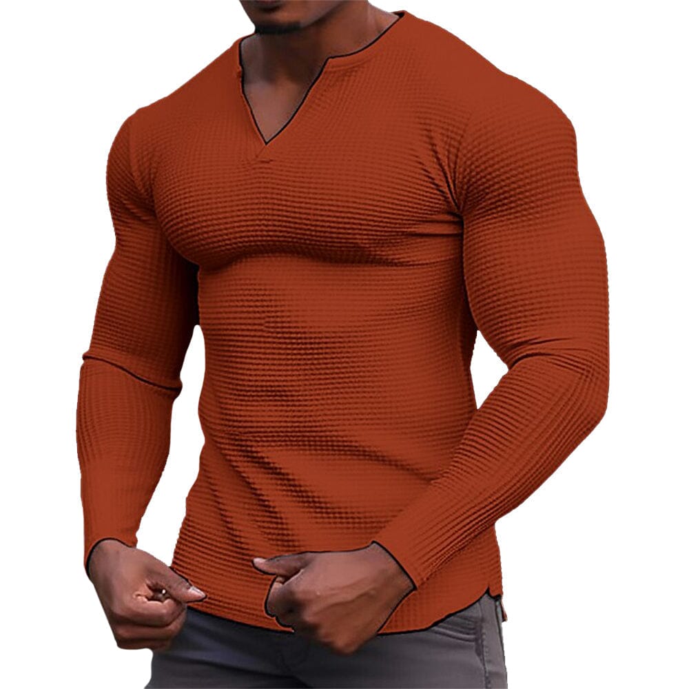 Herren Langarmshirt mit V-Ausschnitt | Muskelshirt Slim Fit mit Rippenstruktur [ Herrenkollektion - Hemden - Langarmhemden ] 20 - Herren Langarmshirt mit V-Ausschnitt Gratti Paris Orange S 