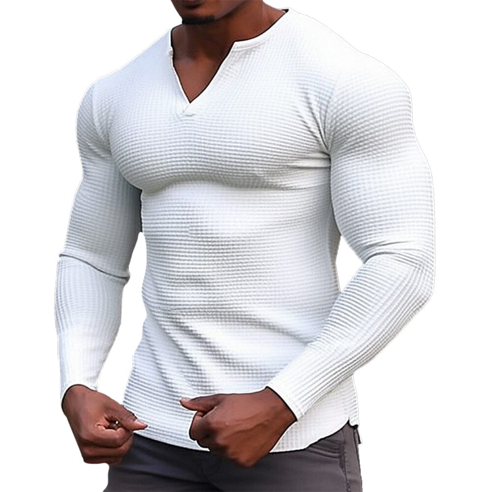Herren Langarmshirt mit V-Ausschnitt | Muskelshirt Slim Fit mit Rippenstruktur [ Herrenkollektion - Hemden - Langarmhemden ] 20 - Herren Langarmshirt mit V-Ausschnitt Gratti Paris Weiß S 