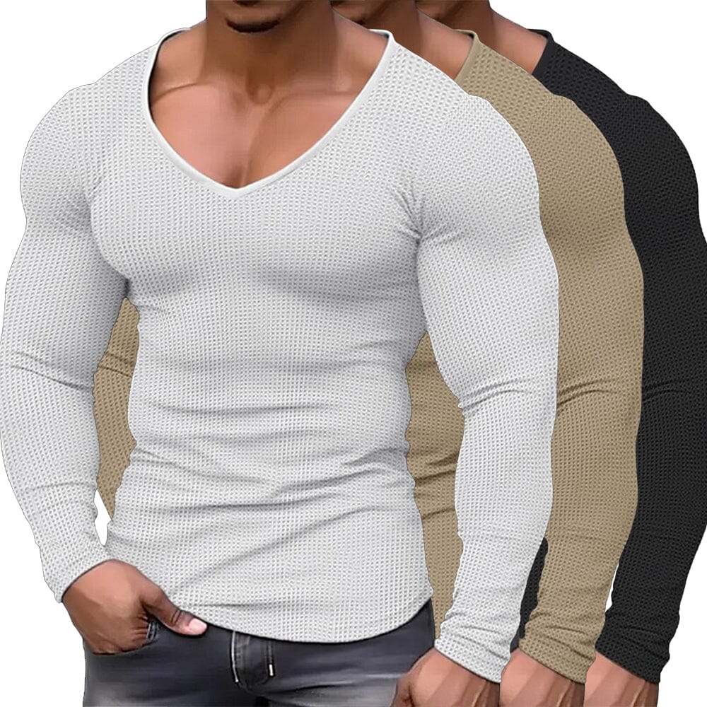 Herren Langarmshirt V-Ausschnitt Slim Fit | Muskelshirt mit Waffelstruktur [ Herrenkollektion - Hemden - Langarmhemden ] 7 - Herren Langarmshirt V-Ausschnitt Slim Fit Gratti Paris 