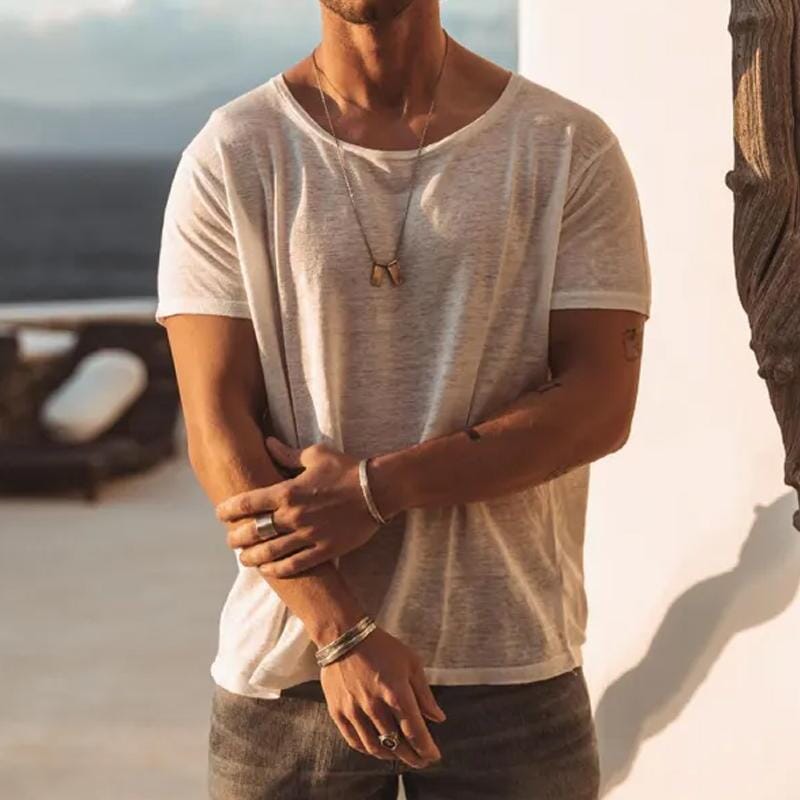 Herren Loose Fit T-Shirt | T-Shirt mit Leinenoptik weiß [ Herrenkollektion - Frühling & Sommer '25 - Hemden ] 110 - Herren Loose Fit T-Shirt Gratti Paris 