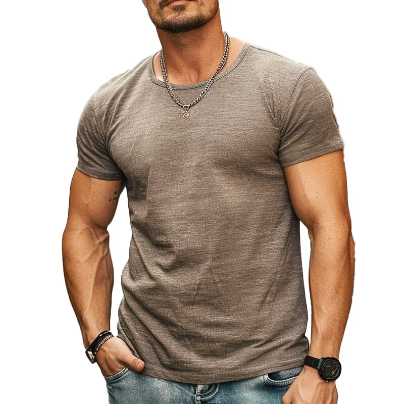 Herren Rundhals T-Shirt Slim Fit | Lässiges Muskelshirt Melange taupe [ Herrenkollektion - Frühling & Sommer '25 - Hemden ] 95 - Herren Rundhals T-Shirt Slim Fit Gratti Paris 