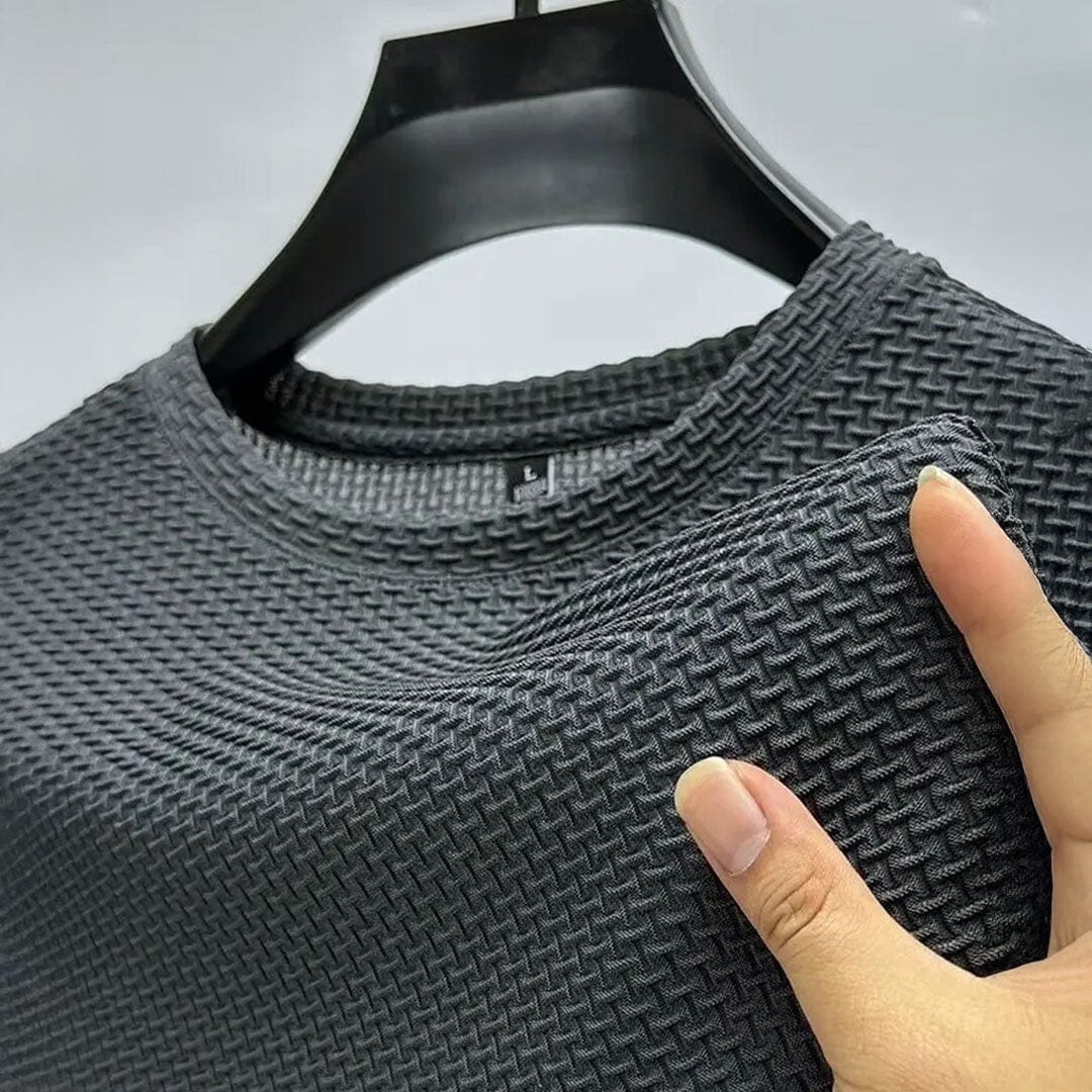 Herren Rundhals T-Shirt | Waffelstruktur Shirt kurzarm schwarz [ Herrenkollektion - Frühling & Sommer '25 - Hemden ] 55 - Herren Rundhals T-Shirt Gratti Paris 