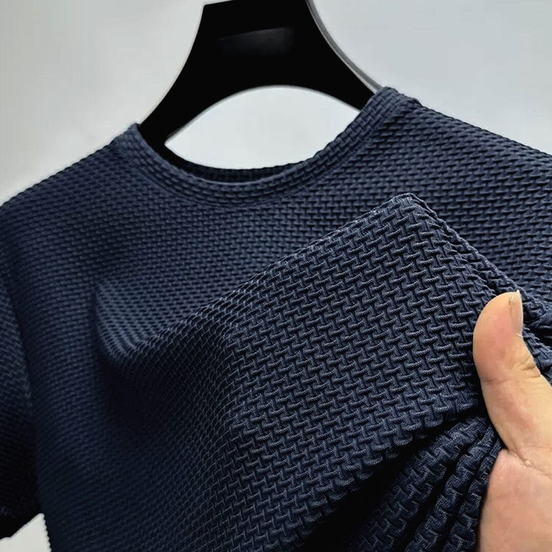 Herren Rundhals T-Shirt | Waffelstruktur Shirt kurzarm schwarz [ Herrenkollektion - Frühling & Sommer '25 - Hemden ] 55 - Herren Rundhals T-Shirt Gratti Paris 