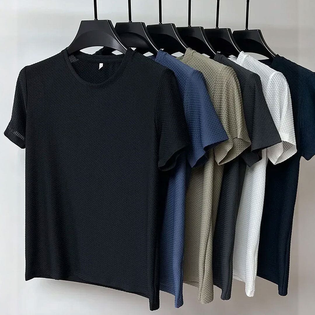 Herren Rundhals T-Shirt | Waffelstruktur Shirt kurzarm schwarz [ Herrenkollektion - Frühling & Sommer '25 - Hemden ] 55 - Herren Rundhals T-Shirt Gratti Paris 
